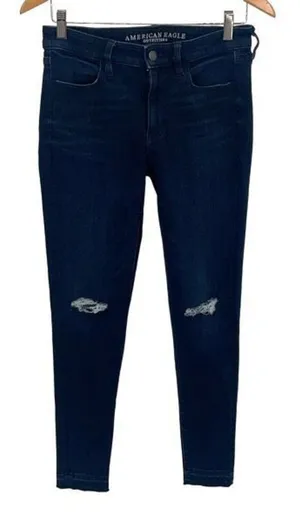 American Eagle Womens Super Stretch X4 Distressed High Rise Jegging‎ Dark Wash 6 thumbnail 1