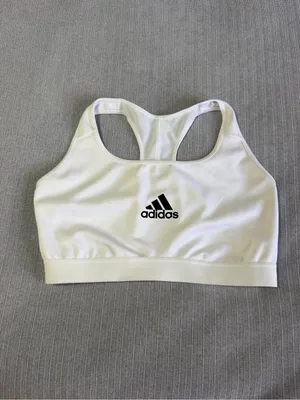 adidas White Sports Bra with Black Logo - Racerback Athletic Bra thumbnail 3