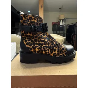 Karl Lagerfeld Paris Women Animal Print Maeva Buckled Combat Booties Size 6.5 thumbnail 5