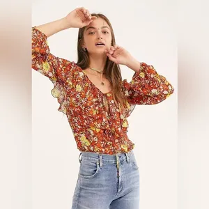 Final price Free People Floral Chiffon Top Say it to Me Bodysuit thumbnail 4