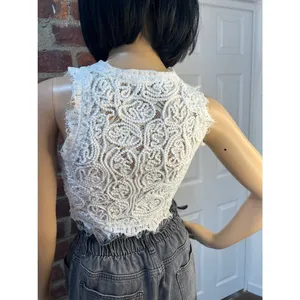 Design Lab Lord & Taylor Sleeveless Crochet Lace Crop Top thumbnail 7