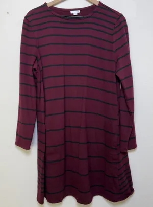 J. Jill‎ Women Tunic Dress Large Burgundy Black Stripe Long Sleeve Knit Lounge thumbnail 1