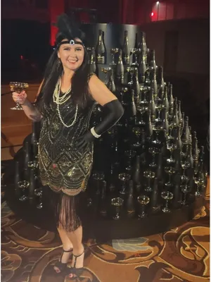 1920 Gold Sequin Fringed Gatsby Flapper Cocktail Dress Costume Accessories LARGE thumbnail 9