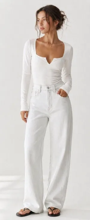 Free People Womens Zoe V Wire Ivory Bodysuit Medium Long Sleeve Romantic Boho thumbnail 1