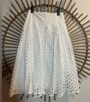 Passports Women’s Textured Midi Skirt Elegant White Boho Euro Summer Layered 🪬🧿 thumbnail 1