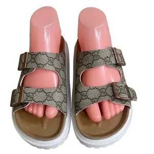 Birkenstock Arizona Platform Monogram Sandals Brown Tan White Lug Sole 38 L7 M5 thumbnail 1