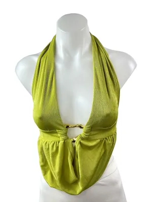 NEW Soly Hux Green Ribbed Knit Halter Plunge Ring Backless Blouse Top Size XS thumbnail 1