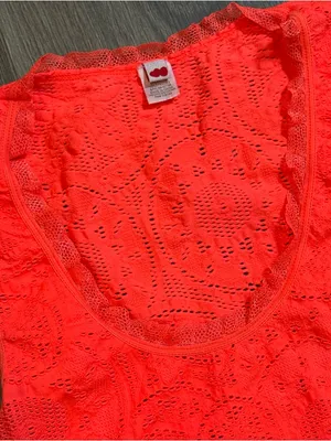 Y2K 2000s Neon Orange Stretchy Lace Trim Tank Top M/L Rave Clubwear Jersey Shore thumbnail 3