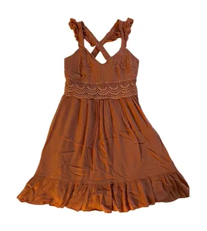 Sincerely Jules coral mini dress with crochet waistband Size Medium thumbnail 1