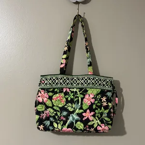 Vera Bradley Black Tote with Pink and Green Floral Pattern thumbnail 2