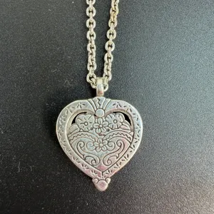 Brighton Joy Heart Necklace Reversible‎ Pendant Red Enamel Floral Silver Tone thumbnail 5