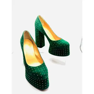 Christian Louboutin Foolish 130 Velvet Studded Platform Pumps Green EU 38 thumbnail 9