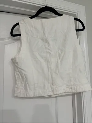 NWOT Banana Republic White Linen-Blend Top thumbnail 3