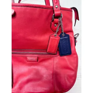 Women's Coach Orange red Leather Crossbody Bag One Size with Navy Blue Charm thumbnail 11