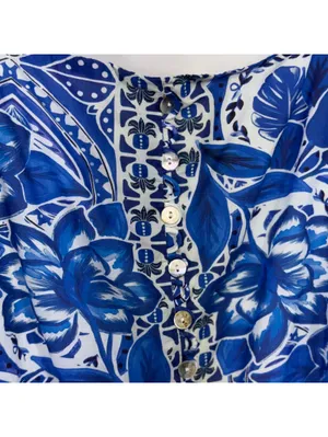 FARM Rio Blue Motif Puff Sleeve Peplum Top XL NWT thumbnail 7