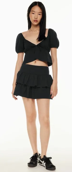 Sunday Best Aritzia Buttercup Black‎ Ruffle Tiered Mini Skirt Medium thumbnail 1