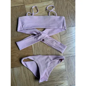 Same Swim $258 Ribbed Bandeau Bikini Set, Size XS, Blush Pink, EUC thumbnail 3