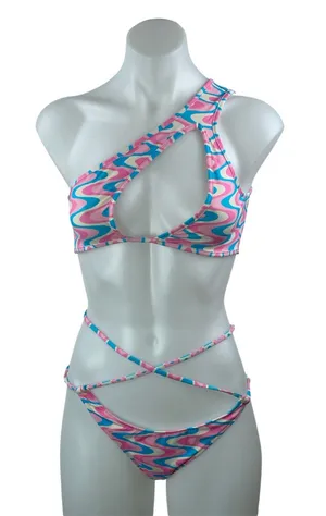 Frankies Bikinis Syd Swirl Geometric One Shoulder Two Piece Bikini Swimwear S thumbnail 1