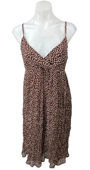 Motherhood Maternity Brown White Sleeveless Polka Dot Cami Mini Dress Size L thumbnail 1