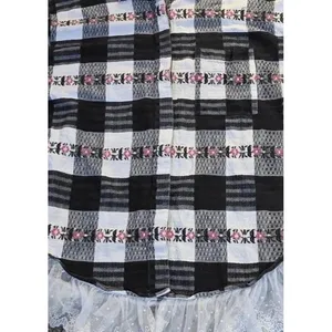 Vintage Women's White blue Plaid Floral Lace Button Down Boho Western.‎ Large thumbnail 3