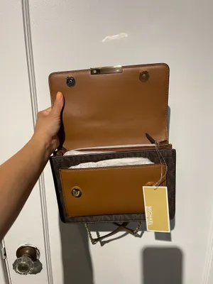 Michael Kors Brown Logo-Print Shoulder Bag with Light Brown Accent and Gold Chain thumbnail 4