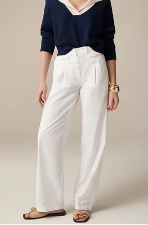 J. Crew Womens White Pleated Button Front in Chino 8 $98 Nautical Sailor thumbnail 1