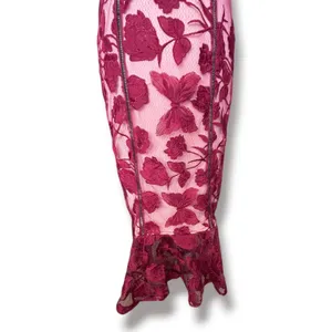 Lulus Alluring Dream Burgundy Floral Mesh Lace Trumpet Midi Dress Large Romantic thumbnail 5