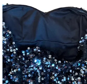 Black Silver Sequin Dress Strapless Bodycon Mini Party NYE Sexy Disco S thumbnail 3