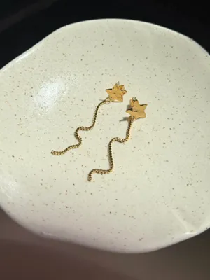 Handmade quality gold tone fully stainless steel chain & star dangle earrings 🌟 thumbnail 2
