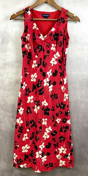 Ann Taylor Womens Silk Dress Size 2 Dark Floral‎ Cottage Feminine Whimsy Elegant thumbnail 1