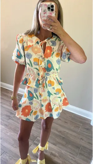 Floral Denim Skirt Set Yellow thumbnail 2