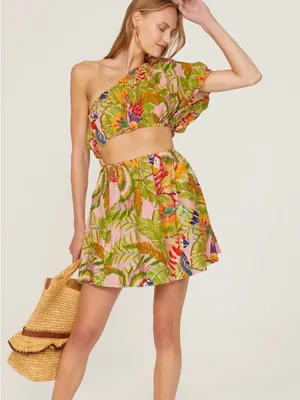 farm rio macaw Leaves Mini Dress‎ Size Small Linen Blend thumbnail 3