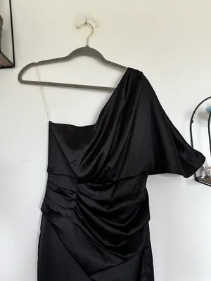 Do+Be Black One Shoulder Pleated Waist High‎ Low Midi Dress Size Medium thumbnail 4