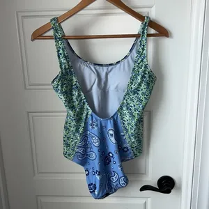 Aerie Blue Paisley Bandana Pattern One Piece Full coverage Bathing Suit Small thumbnail 3