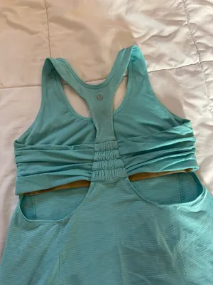 Lululemon Racerback Tank Top Aqua Blue Striped Built-In Bra Size Unknown thumbnail 4