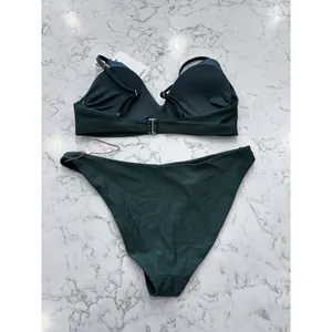 NEW Quince Palm Green Italian V Neck Bikini Top & Low Rise Bottoms Size Medium thumbnail 2