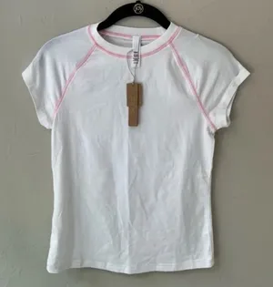 SKIMS NEW VINTAGE RAGLAN T-SHIRT SNOW (WHITE) PiNK Trim WOMENS PLUS SIZE… thumbnail 1
