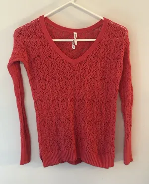 Aeropostale Bright Pink Crochet Sweater Womens Medium VNeck Angora Y2K Vintage thumbnail 1