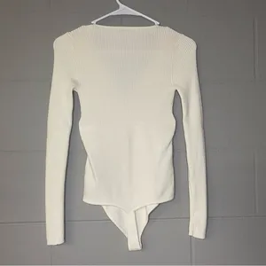 Abercrombie & Fitch V-Neck Ribbed Sweater Bodysuit in Cream Women’s Size XS thumbnail 5