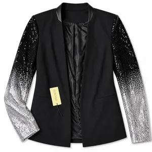 Ebossy Sequin Ombre Sleeve Blazer Womens Large Black Silver Glam Jacket thumbnail 4