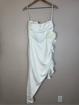 Club L London On The List White Asymmetrical Corset Midi Dress Floral Drape $145 thumbnail 4