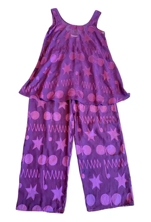 Victoria's Secret Gold Label Purple Pink Star Print Pajama Set Medium Women's thumbnail 1