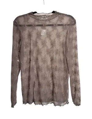 Maurices Embroidered Floral Sheer Mock Neck Top Light Brown NWT thumbnail 1
