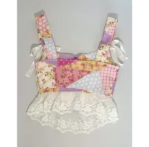 Pink Pastel Coquette Floral Patchwork Lace Bows Top Shirt Blouse Tee Size XS 🎀✨ thumbnail 4