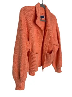 Corral ✨ NWT Pilcro Anthropologie Chunky Knit Cardigan‎ Size M Coral Collared Sweater ✨ thumbnail 4