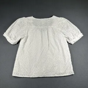 Draper‎ James Blouse Womens Medium White Eyelet Puff Sleeve V Neck Cotton Top thumbnail 11