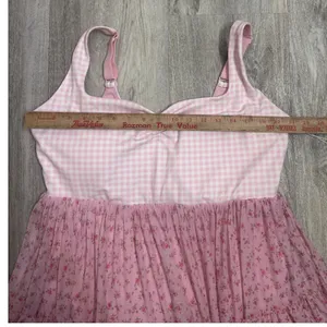 Blogilates Sweetheart Babydoll Dress Pink Gingham Floral Mesh Mini Medium New thumbnail 6