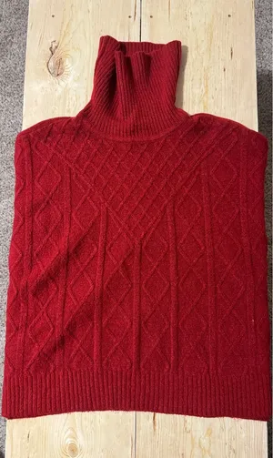 LOFT Womens Red Diamond Cable Knit Turtleneck‎ Poncho Sweater Size M/L thumbnail 1