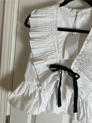 Zara White Ruffled Tie-Front Top Black Bow Coquette Size Small thumbnail 6