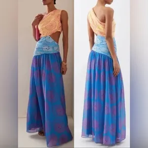 NWOT Staud Ashlyn one shoulder Maxi Dress Blue Size 16 thumbnail 2